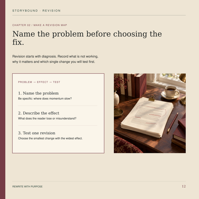 A sample page of Rewrite with Purpose, a digital story-craft guide from STORYBOUND.
